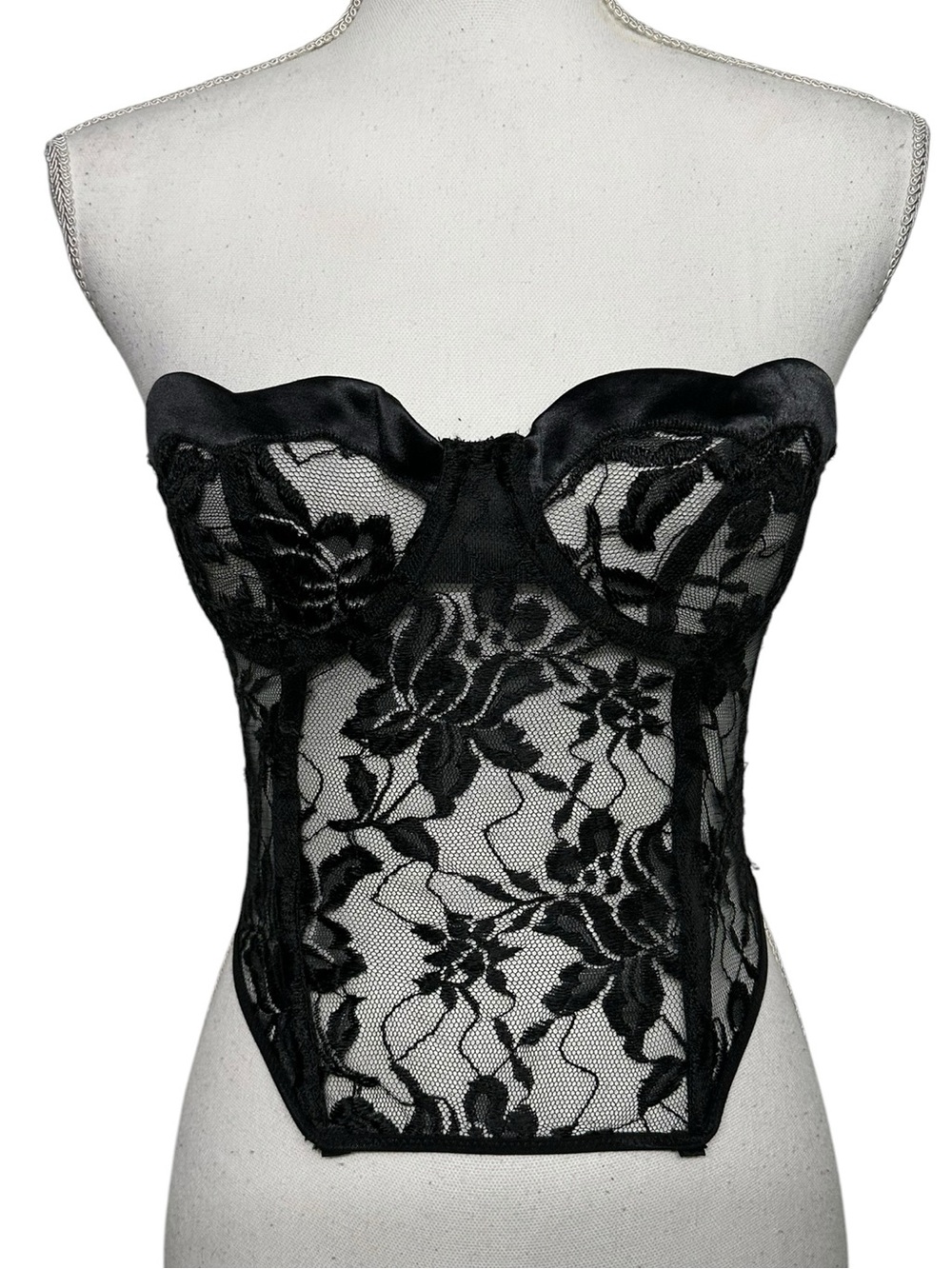 VICTORIA’S SECRET / Vintage Black Lace Bustier Corset / 34C / Goth Retro Fairy